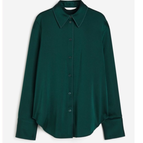 HEATHERLY Green Satin-Like Long Sleeve Button Down Shirt Size Large - Picture 4 of 14